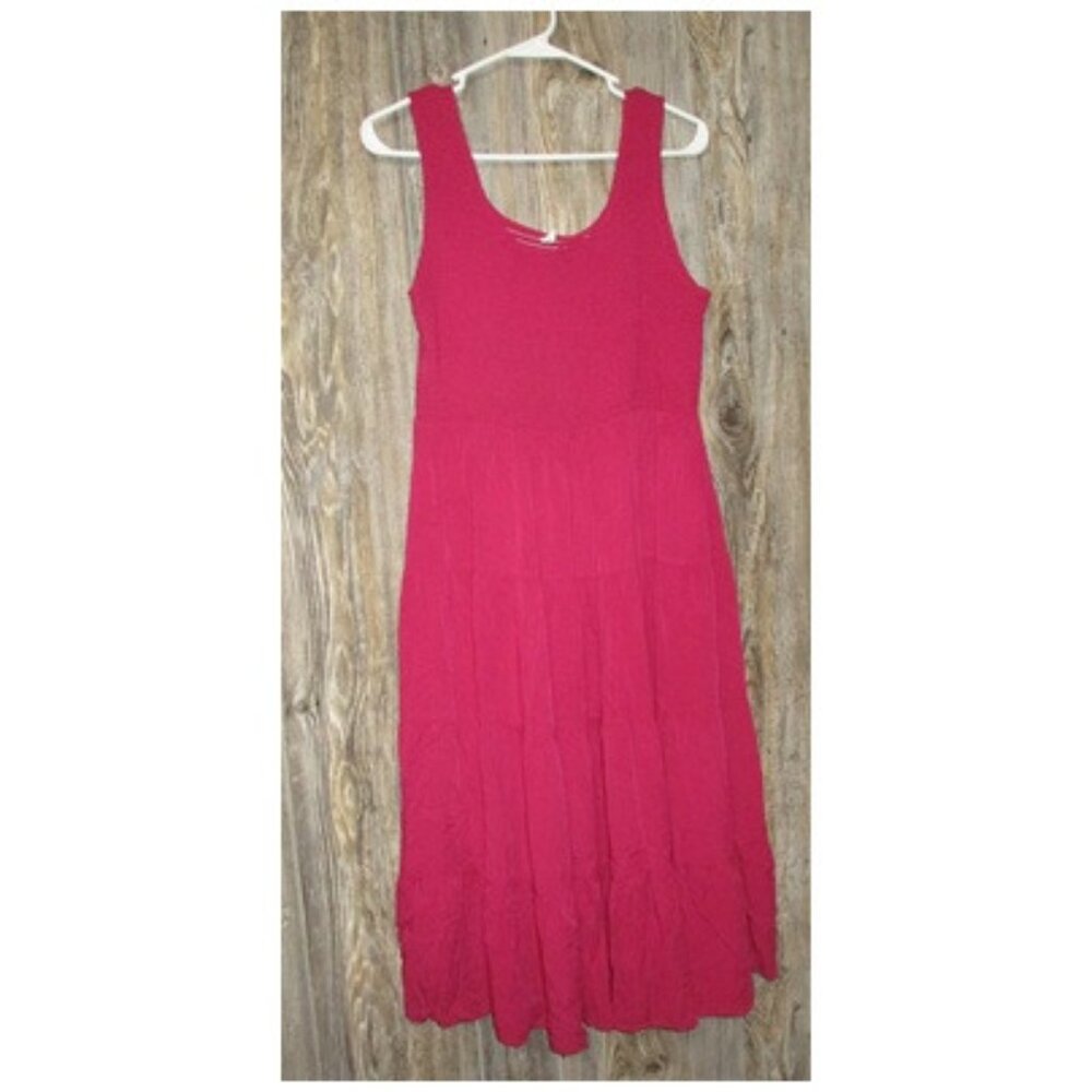 Logene Tank Dress Womens Large Magenta Pink Tiered Barbie Boho Festival Hippie